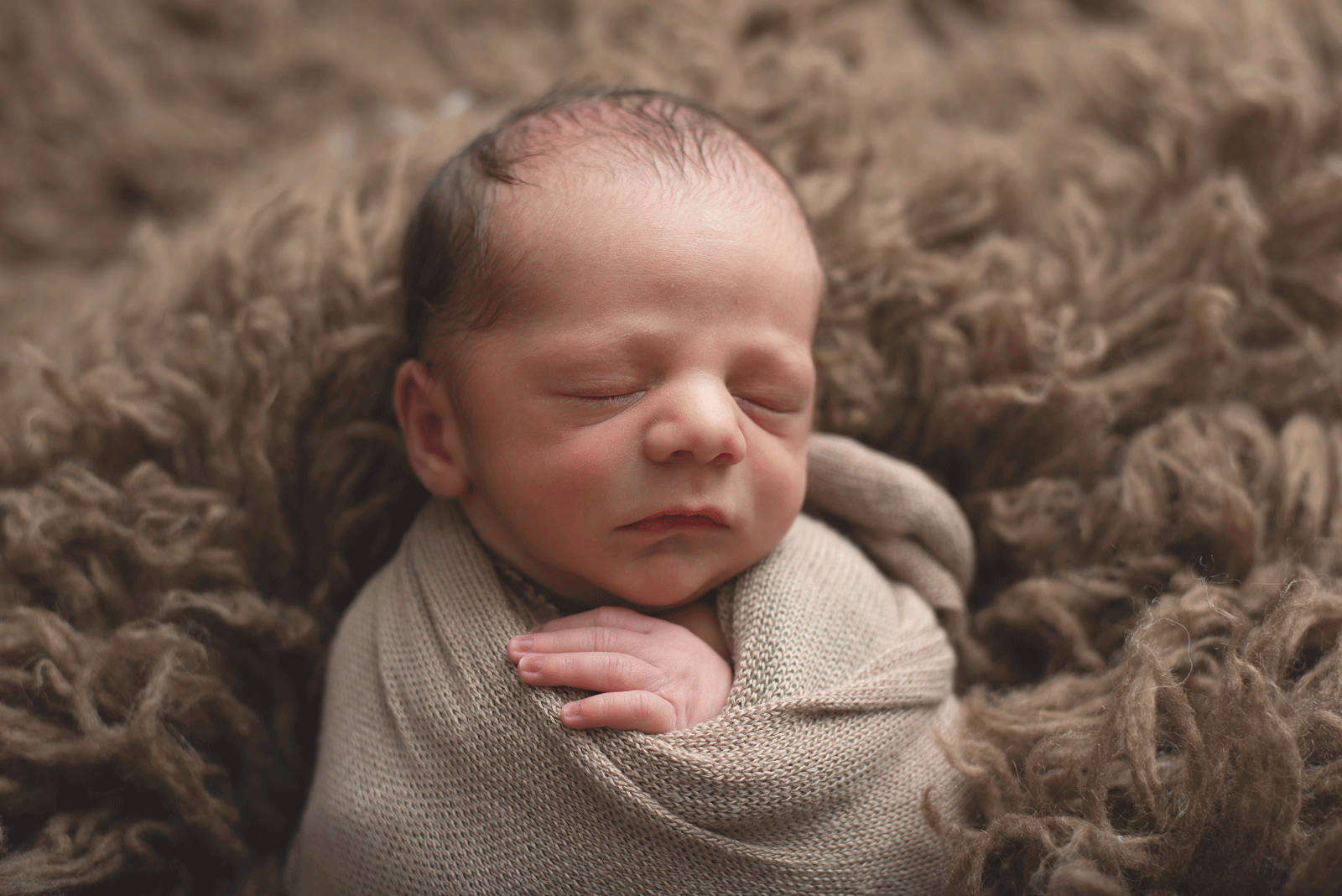 newborn baby wrapped in a neutral cloth